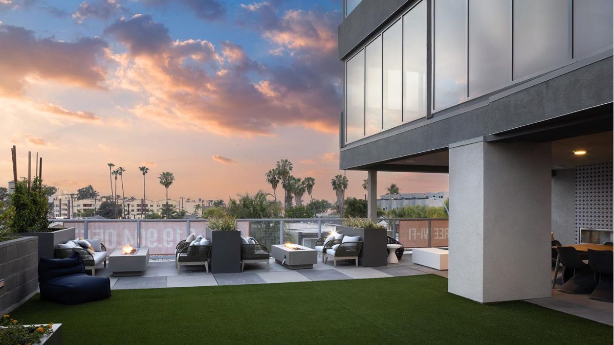 Ollie North Park Lofts evening outdoor garden view